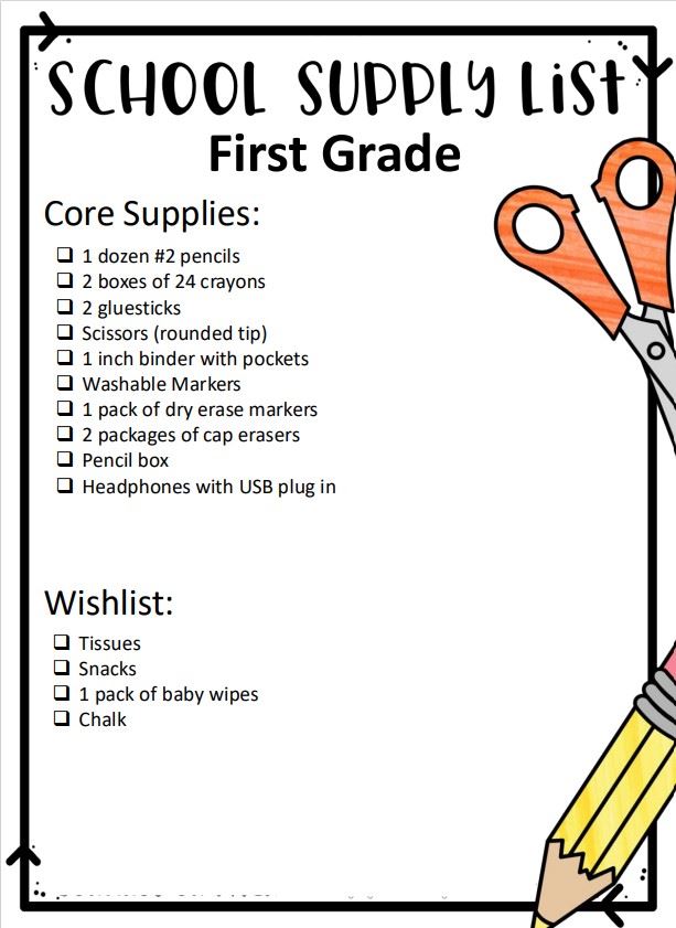 First Grade Supply List